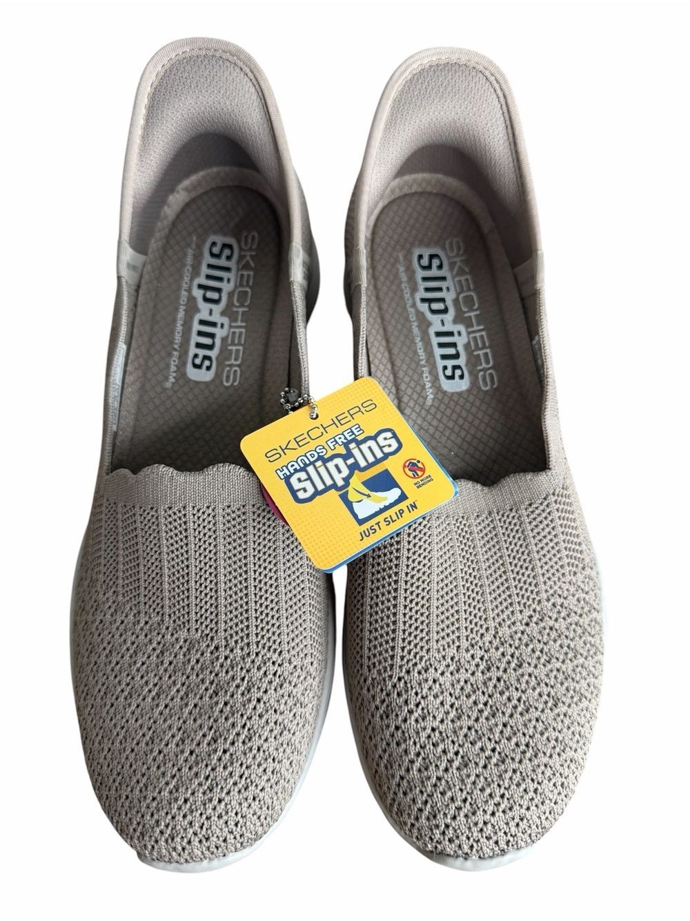 NWT Skechers Slip-ins Sneakers Split Size 7.5 Right/7 Left Beige Knit Hands Free
